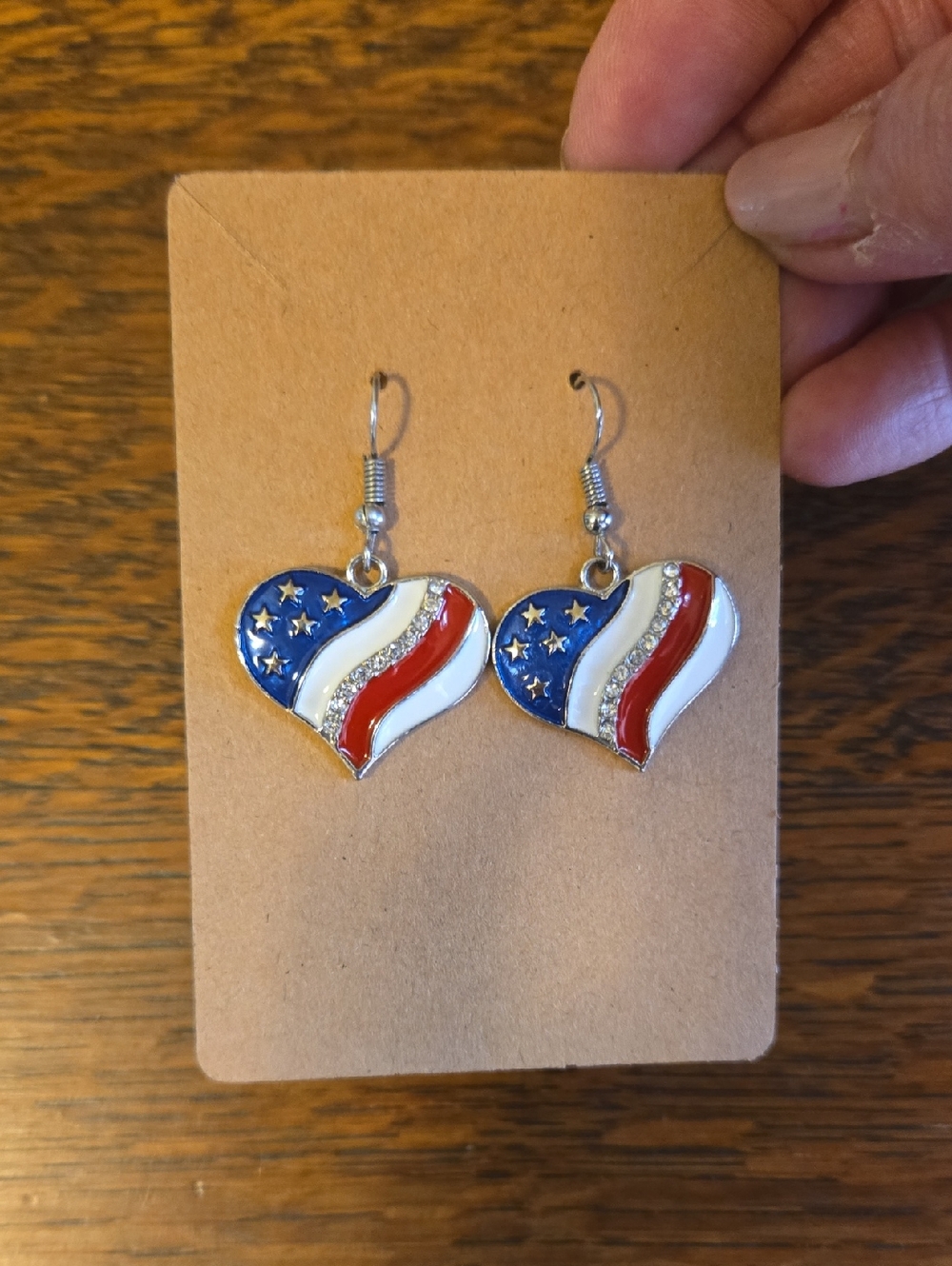 ♦️Heart Shaped Patriotic Red White & Blue Earrings FINAL PRICE - Picture 3 of 8